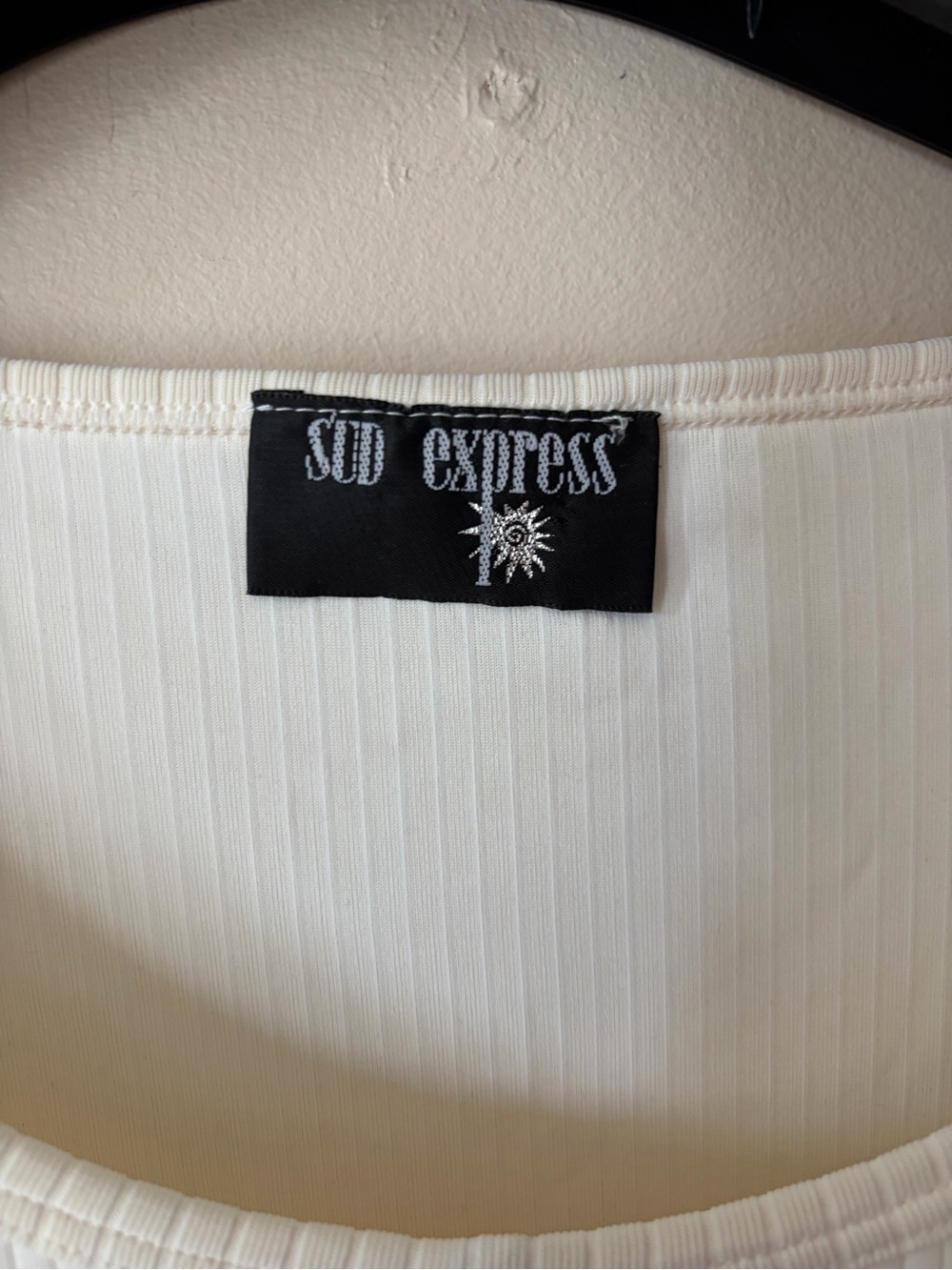 Sud express- Rue21 Cream Ribbed Button-Front Short Sleeve Top - Picture 2 of 3